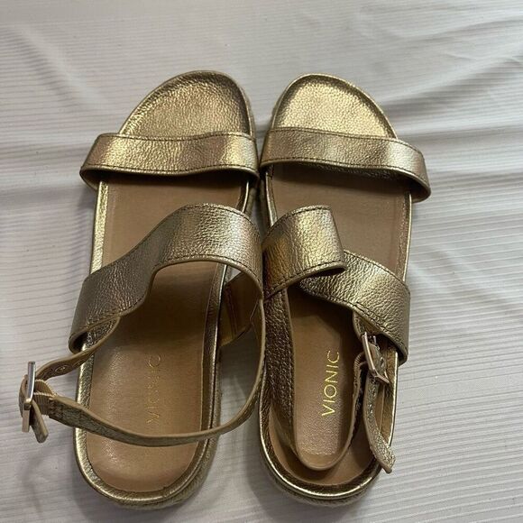 Vionic Gold Strappy Leather Sandals Size 11 - Picture 5 of 9